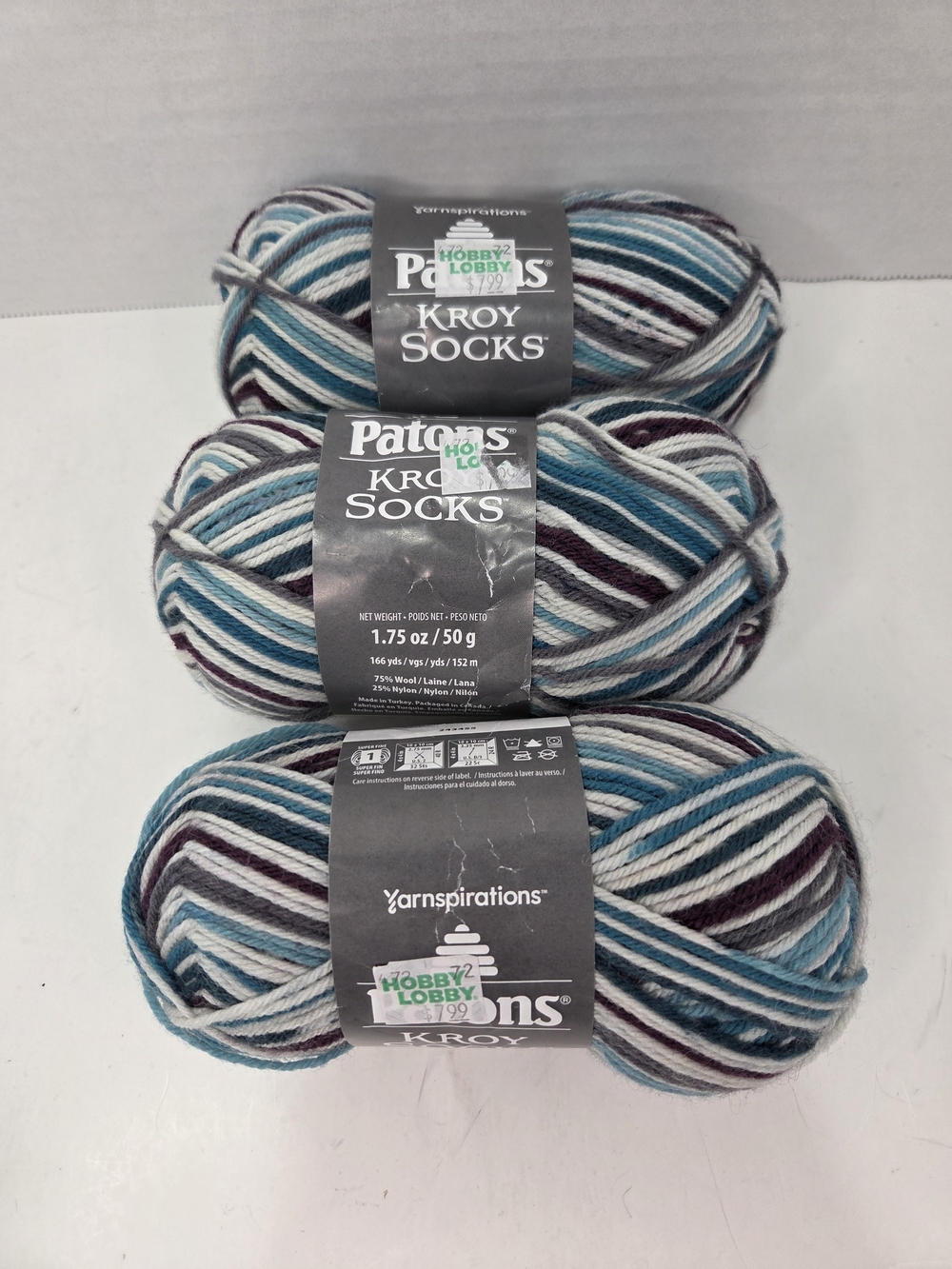 New Patons Kroy Socks Sock Yarn Wool/Nylon Color Northern Lights 50 G 166 Yds